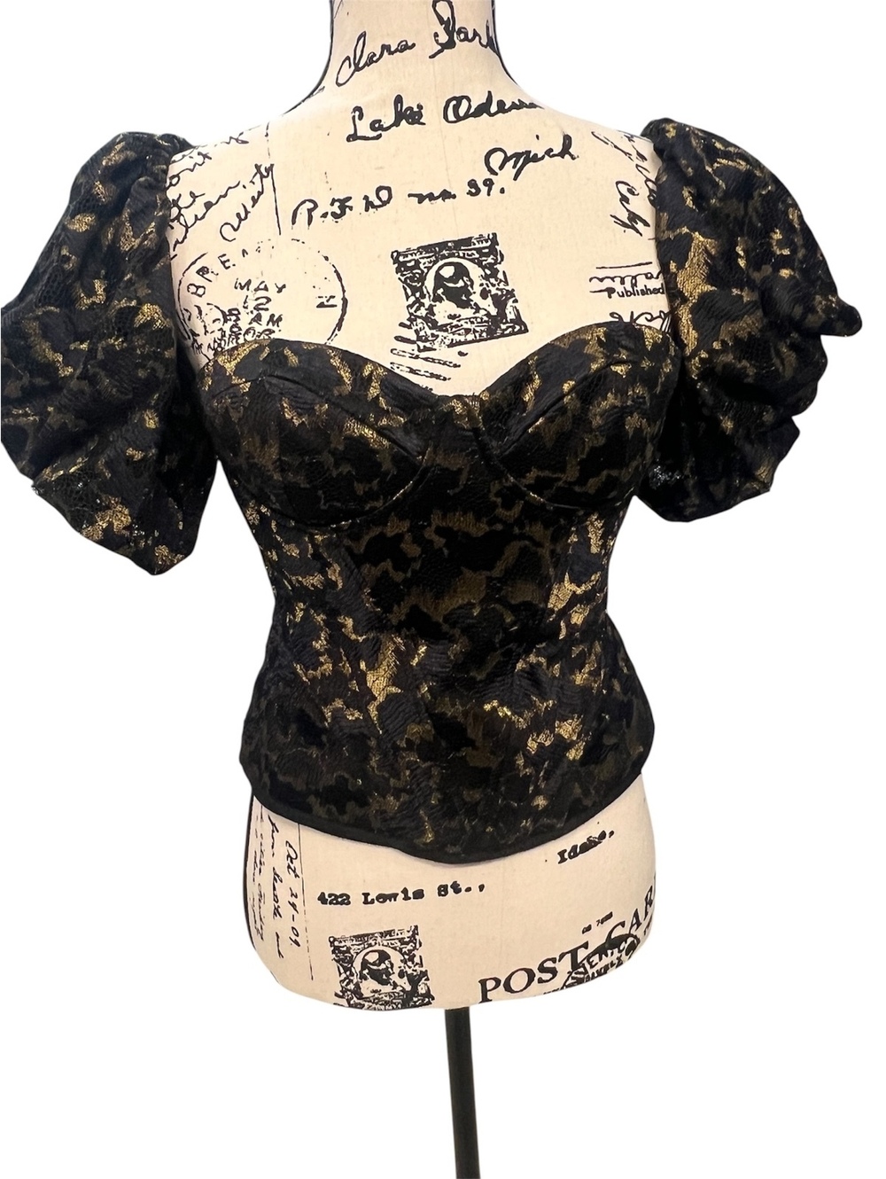 House of CB Margaretta Black Gold Metallic Lace Corset Top ✨